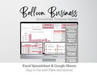 Balloon Business Template Bundle, Balloon Artist Event Decorator Google Sheet, Balloon Event Planner, Decor Company Excel, Balloon Designer