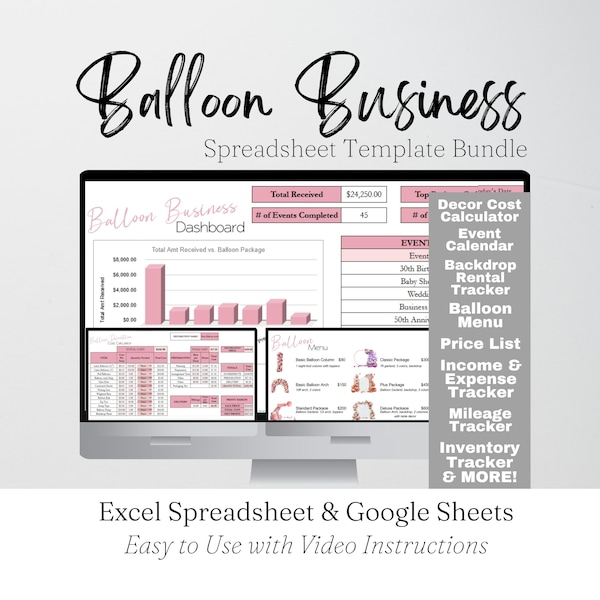 Balloon Business Template Bundle, Balloon Artist Event Decorator Google Sheet, Balloon Event Planner, Decor Company Excel, Balloon Designer