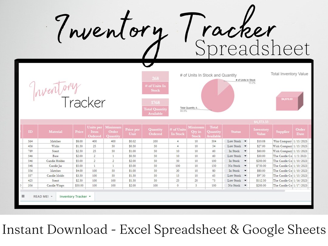 Inventory Tracker Google Sheets, Inventory List, Inventory Spreadsheet