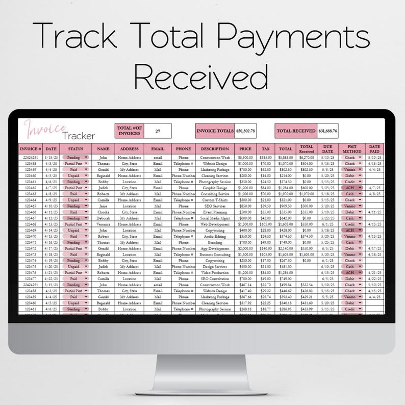 Invoice Tracking Report Invoice Tracker Template Business Spreadsheet, Payment Tracking ...