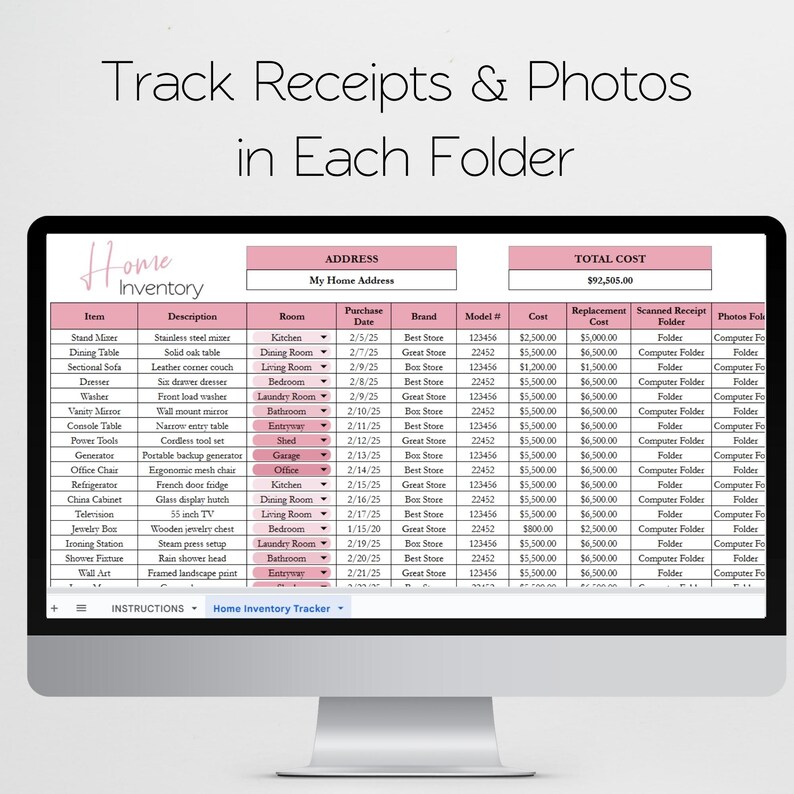 Home Inventory Template, Home Inventory Checklist, Home Inventory Spreadsheet Home Inventory tracker Personal Property Valuables Spreadsheet image 8