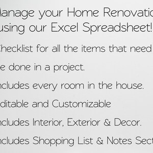 Home Renovation Checklist, Home Renovation Spreadsheet, Remodel ...
