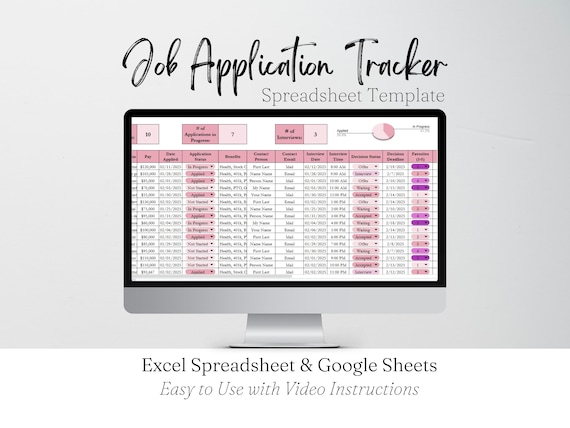 Job Application Tracker Excel Spreadsheet, Job Search Template Google Sheets, Job Search Log, Job Offer Tracker Job Tracking Career Planning