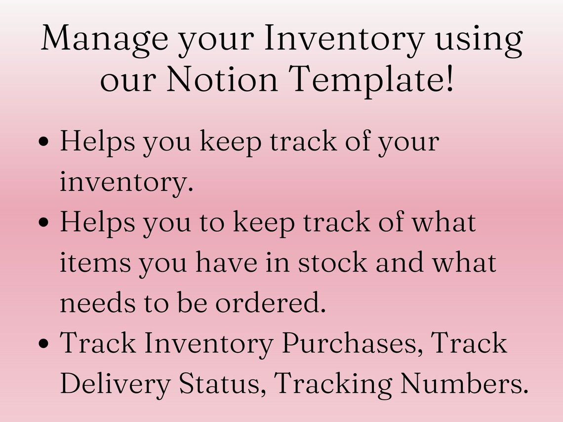 Inventory Tracker Notion Inventory List Notion Template Etsy