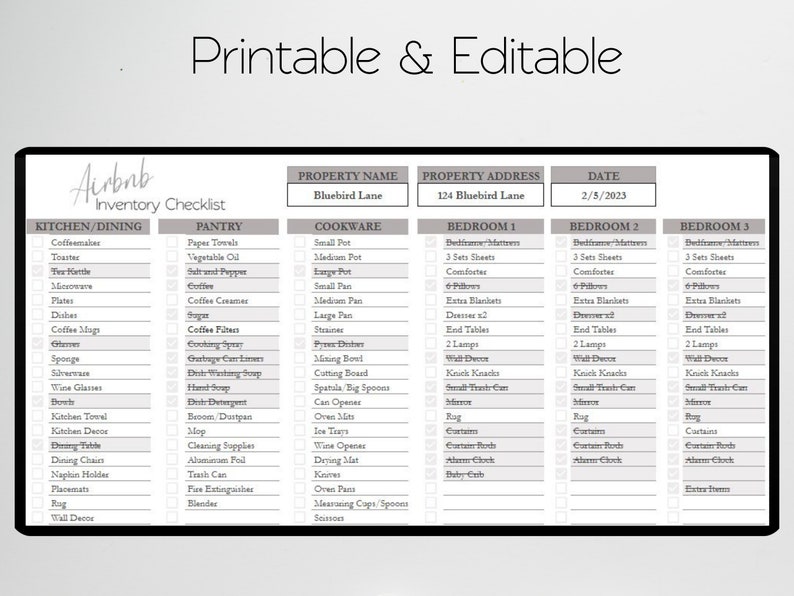 Furniture Inventory Checklist Template Checklist Inventory Etsy