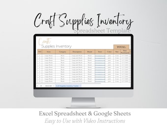 Craft Business Template Google Sheets, Craft Supplies Inventory Tracker Excel Spreadsheet Editable, Crafts Organization Craft Supplies Stash