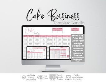 Cake Business Templates Bundle Google Sheets, Cake Shop Business Planner Excel Spreadsheet, Cake Recipe Pricing Template Order Form Template