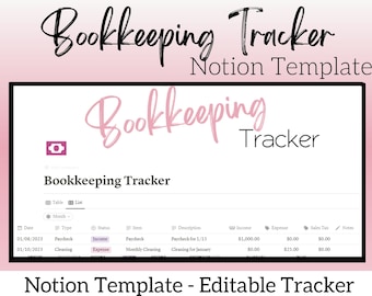 Notion Bookkeeping Template, Notion Template Business Bookkeeping Tracker Template, Income and Expenses Notion Template, Small Business