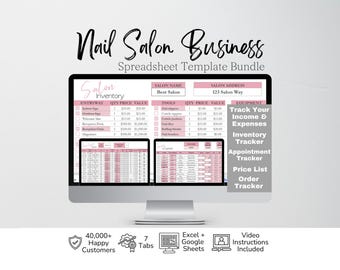 Nagelstudio Business Template Bundle, Beauty Business Google Sheet, Saloninventar, Salonbuchhaltung Excel, Nagelvorlage, Nagelstudio