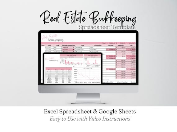 Real Estate Bookkeeping, Real Estate Book Keeping, Realtor Bookkeeping, Income and Expenses Tracker Excel Income Tracker Google Sheets Excel