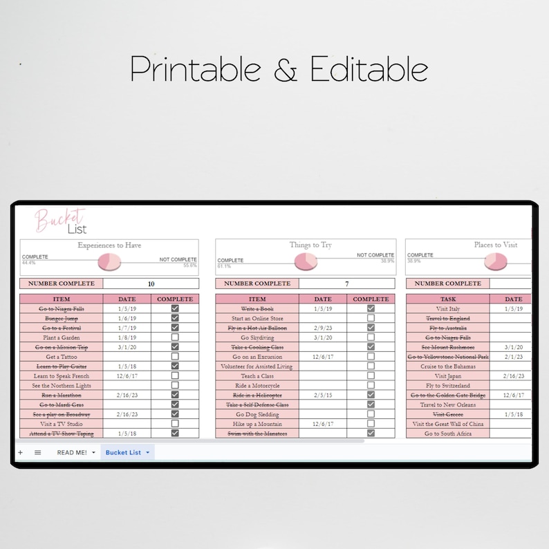 Bucket List Template Excel Spreadsheet, Bucket List Journal, Bucket List Google Sheets Editable , Bucket List Planner, To Do List Digital image 4