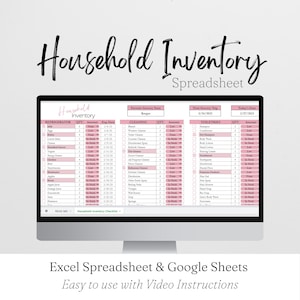 Household Inventory Checklist, Home Inventory Tracker Template, Food Inventory, Cleaning, Organizing, Laundry, Freezer, Laundry Pantry Excel