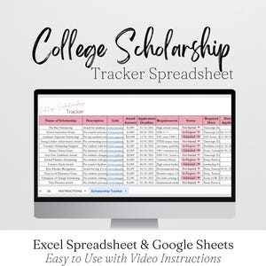 Scholarship Tracker Spreadsheet Template, College Scholarship Tracker Template Google Sheet, College Planning Scholarships Excel Spreadsheet
