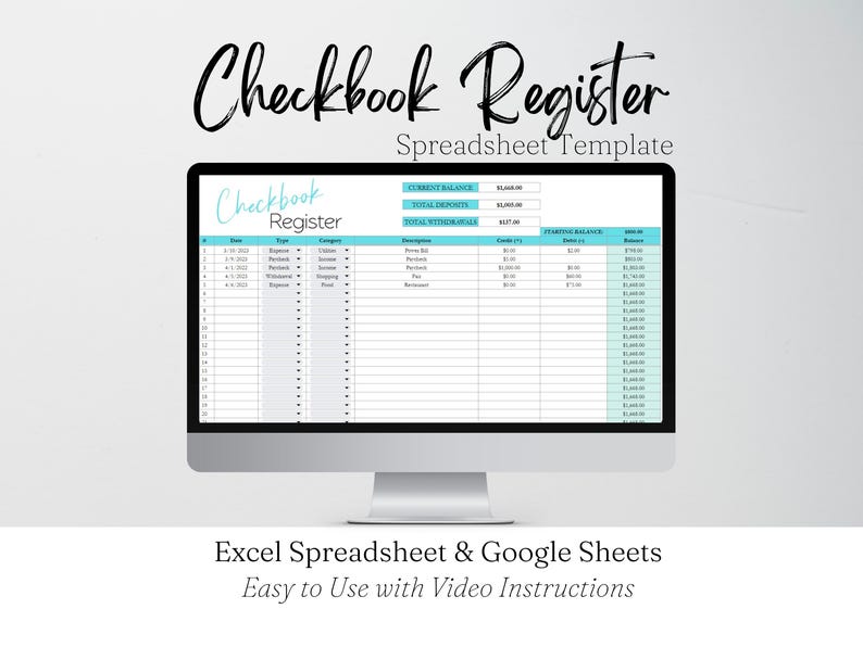 Checkbook Tracking Check Register Book Tracker, Checkbook Template, Spending Tracker ...