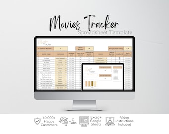 Movie Tracker Excel Spreadsheet, Movies Tracking Google Sheets, Film Tracker, Movie Journal, Movies Checklist, Movie Watch List Digital