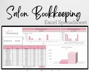 Salon Buchhaltung Vorlage, Friseur Salon Einnahmen und Ausgaben Tracker Log, Schönheitssalon, Nagel Salon Friseur Salon Excel Tabelle Google Sheets