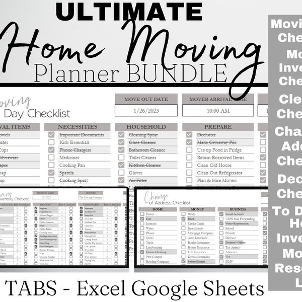 Moving Guide Bundle Moving Planner Google Sheets Bundle, Moving Template, Moving Packing List, Moving Planning Kit, Packing New Home Planner