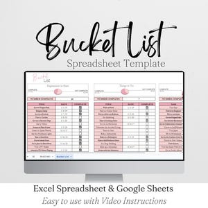 Bucket List Template Excel Spreadsheet, Bucket List Journal, Bucket List Google Sheets Editable , Bucket List Planner, To Do List Digital