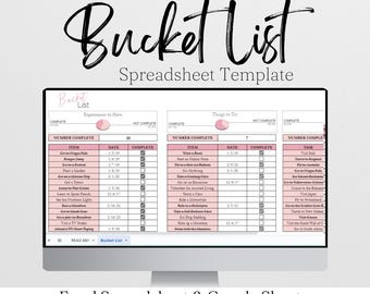 Bucket List Template Excel Spreadsheet, Bucket List Journal, Bucket List Google Sheets Editable , Bucket List Planner, To Do List Digital