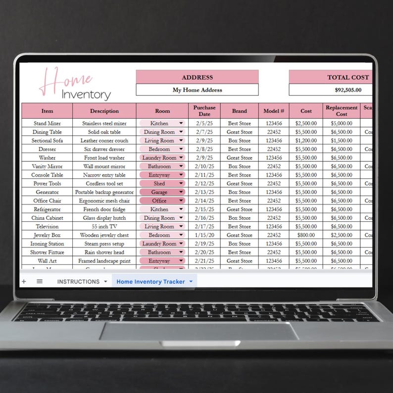 Home Inventory Template, Home Inventory Checklist, Home Inventory Spreadsheet Home Inventory tracker Personal Property Valuables Spreadsheet image 20