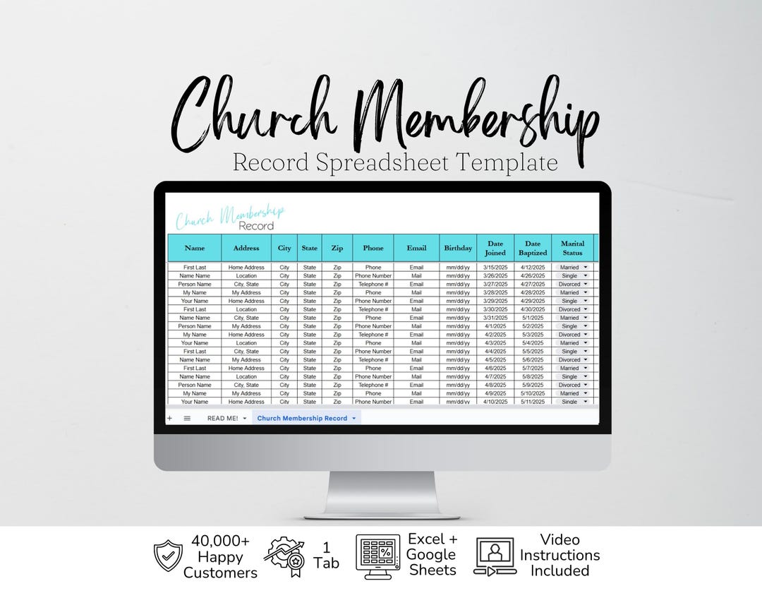 Church Roster Spreadsheet Church Membership Template Excel Spreadsheet, Church Directory List ...