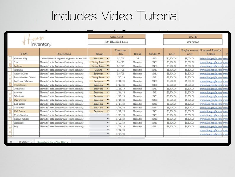 Home Inventory Database Home Inventory Checklist, Home Inventory Template, Home Inventory ...