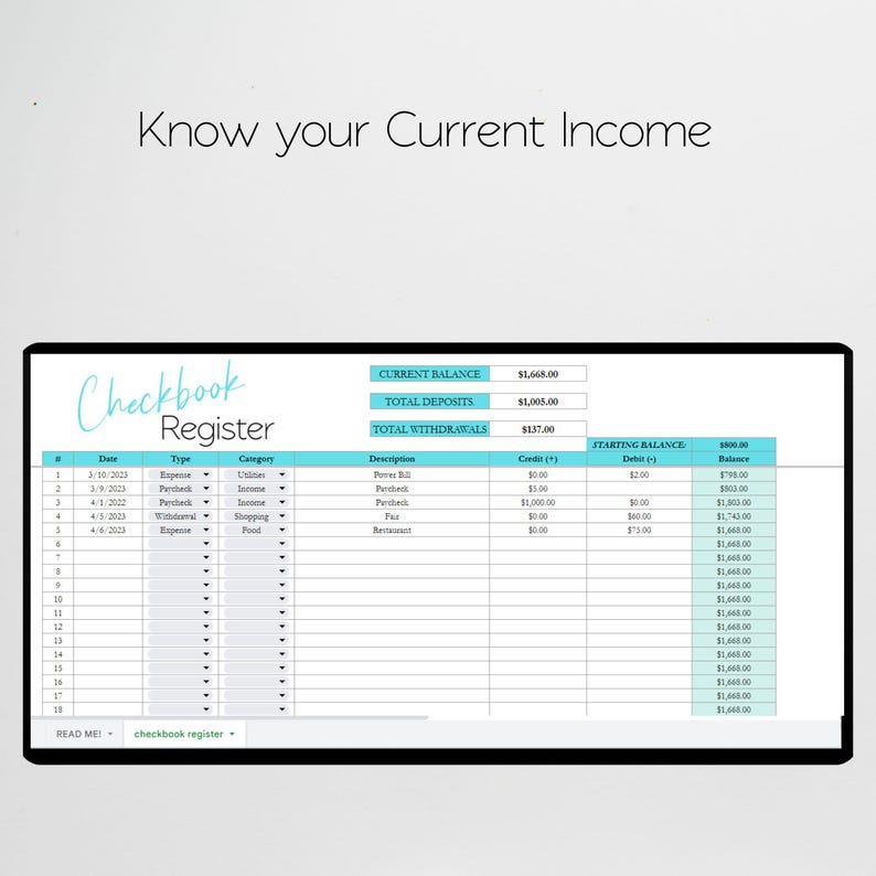 Checkbook Tracking Check Register Book Tracker, Checkbook Template, Spending Tracker ...