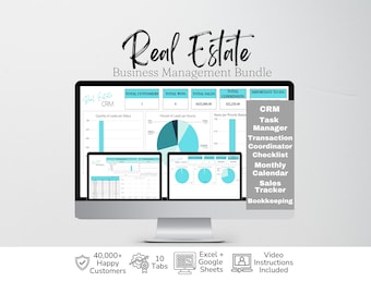 Sjabloonbundel vastgoedbeheer, transactiechecklist, boekhouding, verkooptracker makelaar, CRM voor makelaars, agenda, Excel Google CRM