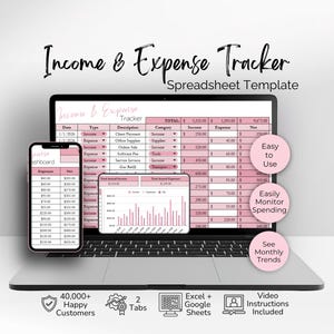 Kalkylbladsmall för inkomst- och utgiftsspårning - Personlig och företagsbokföring (enkelt bokföringsblad) för Google Sheets och Excel