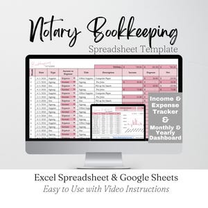 Notary Bookkeeping Template, Loan Signing Agent Income and Expenses Tracker Log, Notary Template, Mobile Notary Public Apostille Spreadsheet