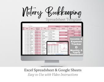 Notary Bookkeeping Template, Loan Signing Agent Income and Expenses Tracker Log, Notary Template, Mobile Notary Public Apostille Spreadsheet