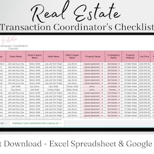 Real Estate Transaction Coordinator Checklist, Realtor Transaction Checklist, Transaction Coordinator Tracker, Coordinator Templates Log image 1