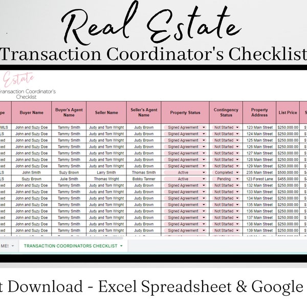 Real Estate Transaction Coordinator Checklist, Realtor Transaction Checklist, Transaction Coordinator Tracker, Coordinator Templates Log