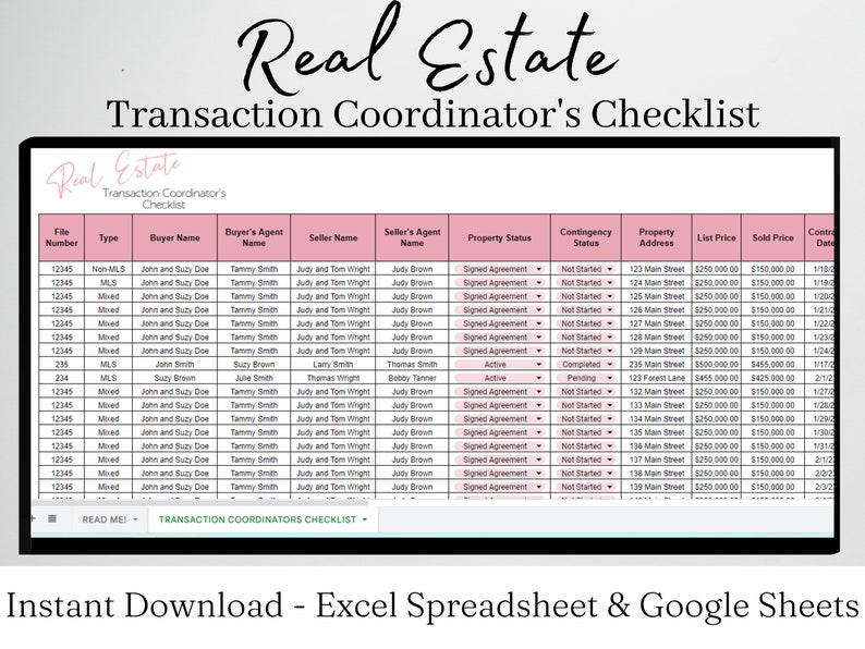 Real Estate Transaction Coordinator Checklist, Realtor Transaction Checklist, Transaction Coordinator Tracker, Coordinator Templates Log image 1