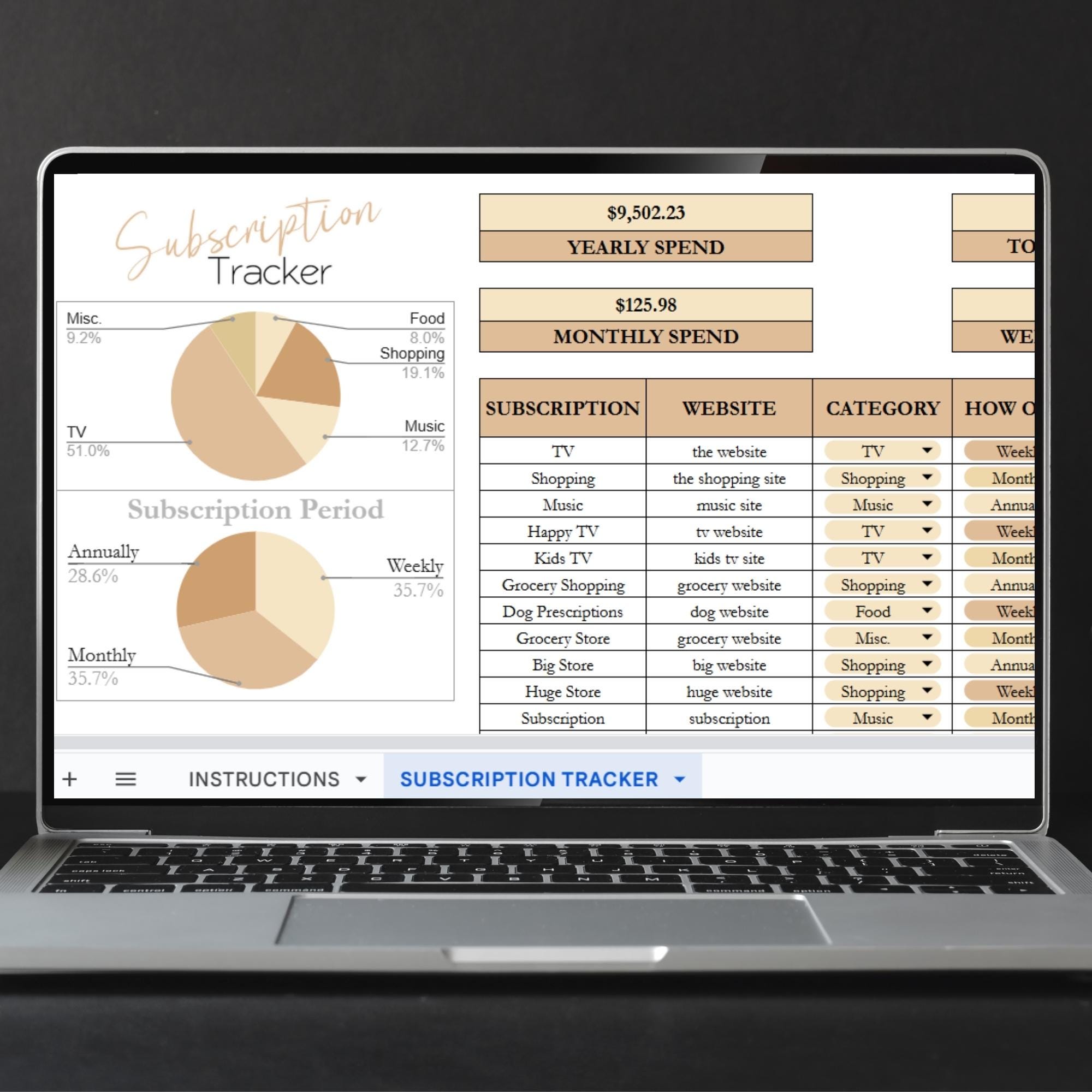 Monthly Subscription Tracker Google Sheets, Monthly Subscription ...