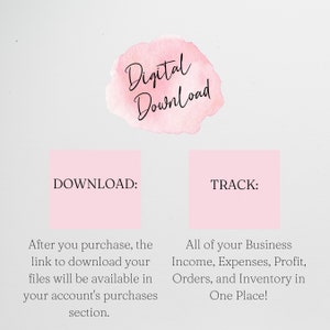 Op de afbeelding: Een roze en witte afbeelding met de tekst "Digitaal Downloaden" in zwarte cursieve letters. De afbeelding is omgeven door een roze, aquarelachtige achtergrond. Onder de afbeelding staan twee roze vierkanten met de tekst "DOWNLOADEN:" en "TRACKEN:" in zwarte letters. De tekst onder de vierkanten beschrijft de download- en trackingfuncties van een digitaal product.