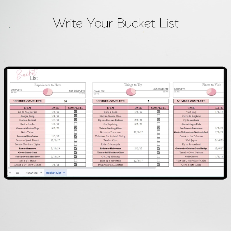 Bucket List Template Excel Spreadsheet, Bucket List Journal, Bucket List Google Sheets Editable , Bucket List Planner, To Do List Digital image 6