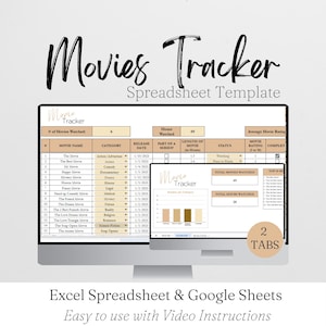 Movie Tracker Excel Spreadsheet, Movies Tracking Google Sheets, Film Tracker, Movie Journal, Movies Checklist, Movie Watch List Digital