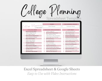 College Planning Checklist Template Google Sheets, College Prep, College Spreadsheet, College Preparation, School Planner, College Organizer