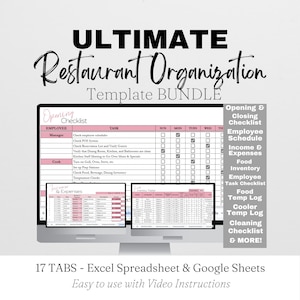 Restaurant Template Bundle Organization, Management Google Sheets, Restaurant Inventory, Restaurant Supplies, Restaurant Checklist, Cleaning