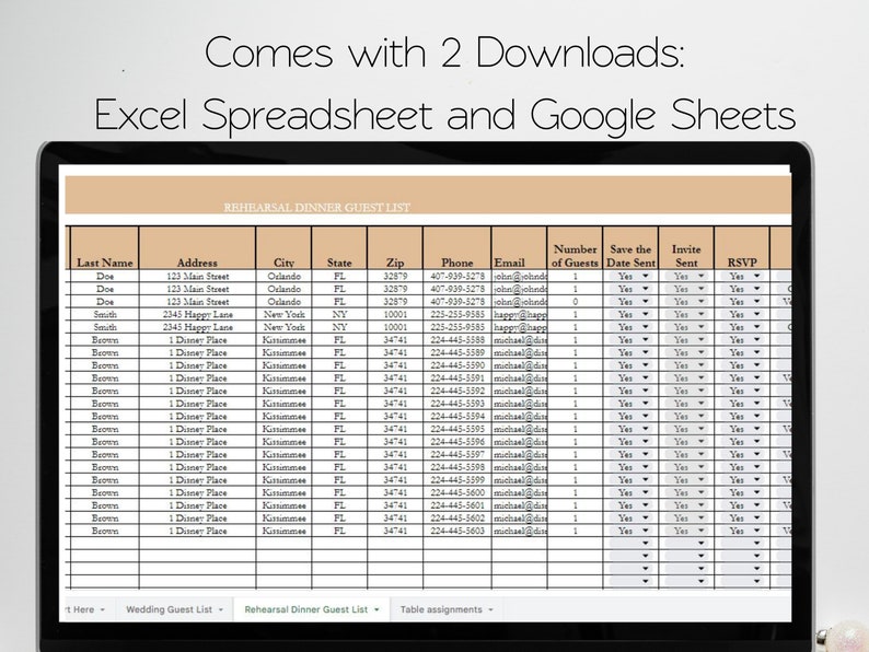 Wedding Guest List Google Sheets Wedding Guest List Excel Etsy