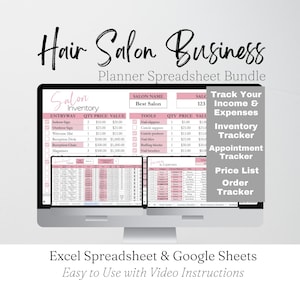 Hair Salon Business Planner Template, Hair Salon Bookkeeping Log, Beauty Salon, Hair Salon Excel Spreadsheet Google Sheets