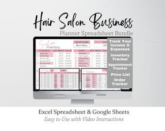 Hair Salon Business Planner Template, Hair Salon Bookkeeping Log, Beauty Salon, Hair Salon Excel Spreadsheet Google Sheets