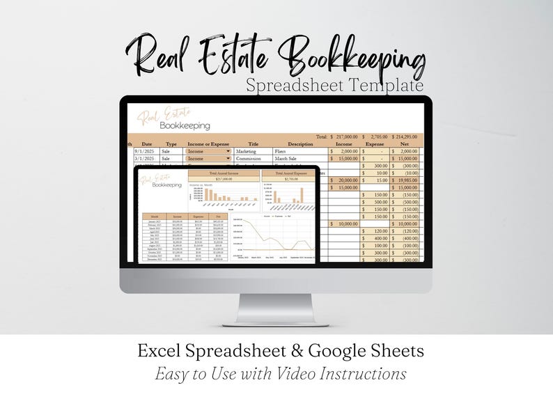 Vastgoedboekhouding, makelaarsboekhouding, inkomsten- en uitgaventracker Excel Inkomstentracker Google Spreadsheets Excel, vastgoedboekhouding afbeelding 1