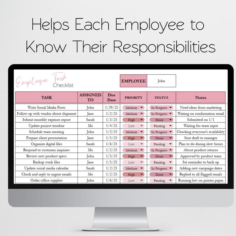 Employee Task Checklist, Excel To Do List Template, Daily Task Manager Google Sheet, Activity Tracker Digital Checklist Office Organizer image 8