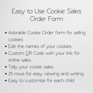 Cookie Order Form Template with QR Code, Printable Order Form 2026, Editable Google Sheet, Girl Troop Cookie Sales Forms Excel, Fundraiser image 3