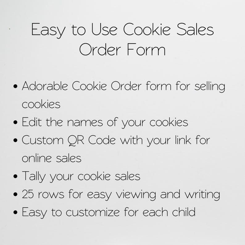 Cookie Order Form Template with QR Code, Printable Order Form 2026, Editable Google Sheet, Girl Troop Cookie Sales Forms Excel, Fundraiser image 3