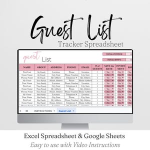 Guest List Excel Template, Invite Tracker, RSVP Tracker Google Sheet, Wedding Guest List, Address List, Party Planning, Invitation Tracker