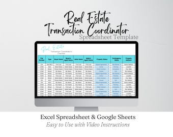 Realtor Transaction Checklist, Real Estate Excel Spreadsheets, Transaction Coordinator Tracker, Transaction Coordinator Templates Checklist