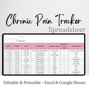 Chronic Pain Tracker Excel Spreadsheet, Chronic Pain Journal Template, Chronic Illness Editable Digital Daily Pain Log Tracker Google Sheets